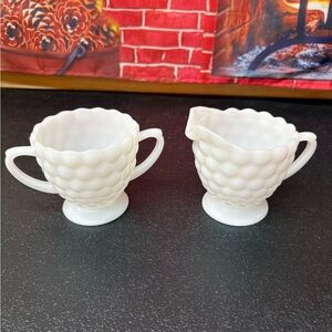 Vintage White Milk Glass Sugar and Creamer Set